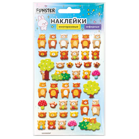 Наклейки объемные зефирные 15х10 см, ассорти 12 видов, FUNSTER (ФАНСТЕР), 666675 Наклейки объемные зефирные 15х10 см, ассорти 12 видов, FUNSTER (ФАНСТЕР), 666675