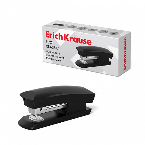 Степлер №24/6 ErichKrause Eco Classic до 30 листов, черный (в коробке по 1 Степлер №24/6 ErichKrause Eco Classic до 30 листов, черный (в коробке по 1