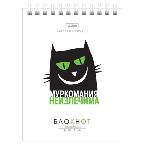 Блокнот МАЛЫЙ ФОРМАТ А6, 40 л., гребень, картон, клетка, HATBER, Блокнот МАЛЫЙ ФОРМАТ А6, 40 л., гребень, картон, клетка, HATBER,