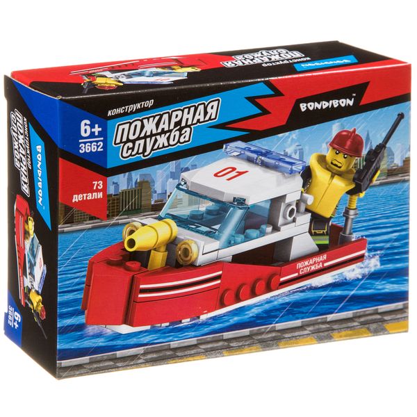 Конструктор Bondibon, Пожарная Служба, Катер, 73 дет., BOX Конструктор Bondibon, Пожарная Служба, Катер, 73 дет., BOX
