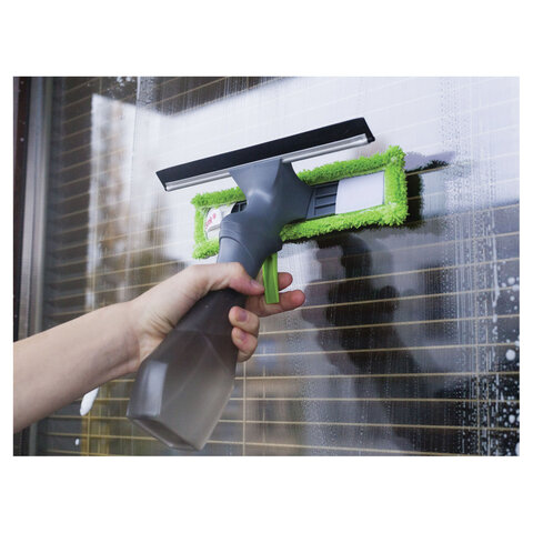 Окномойка "3 в 1": насадка из микрофибры, сгон, рукоятка-флакон с Окномойка "3 в 1": насадка из микрофибры, сгон, рукоятка-флакон с