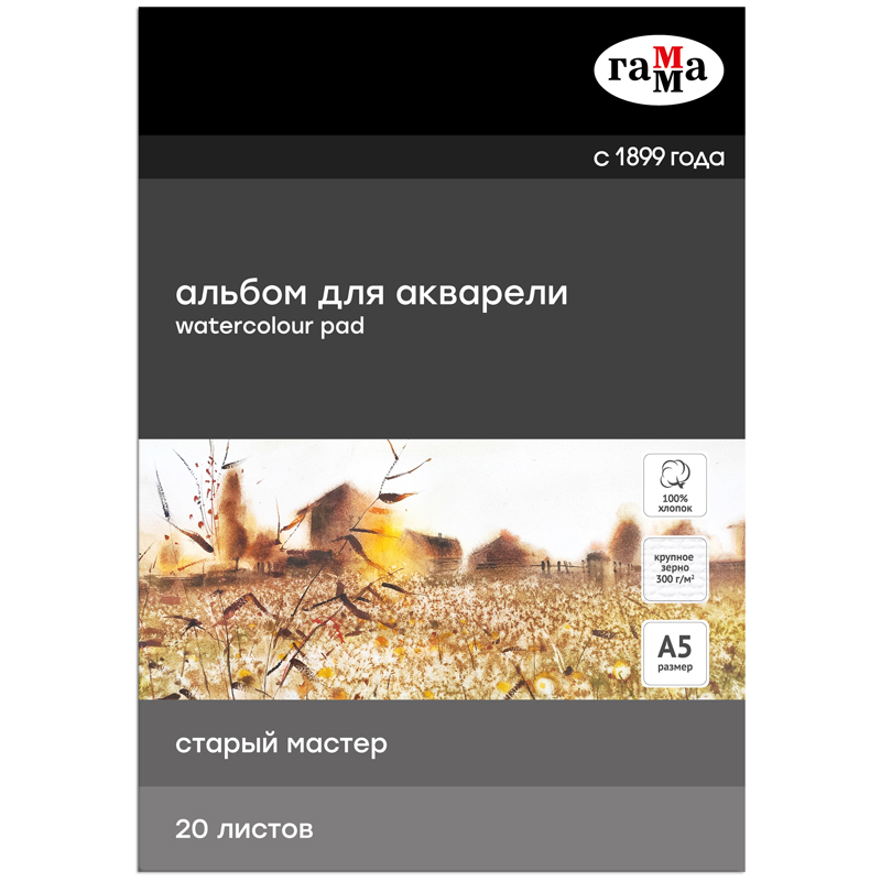 Альбом для акварели 20л., А5,на склейке Гамма "Старый Мастер", Альбом для акварели 20л., А5,на склейке Гамма "Старый Мастер",