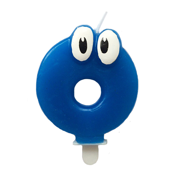 Свеча Цифра 0 Синяя С глазками 6,5см Свеча Цифра 0 Синяя С глазками 6,5см