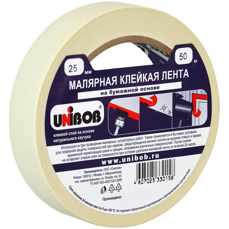 Клейкая лента малярная Unibob, 25мм*50м, инд.упаковка. 28135 Клейкая лента малярная Unibob, 25мм*50м, инд.упаковка. 28135