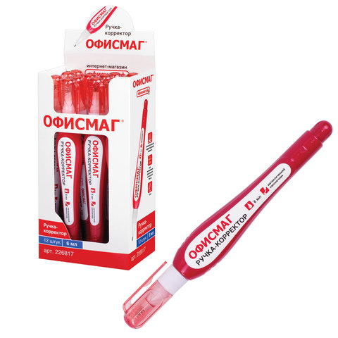 Ручка-корректор ОФИСМАГ, 6 мл, металлический наконечник, 226817 Ручка-корректор ОФИСМАГ, 6 мл, металлический наконечник, 226817