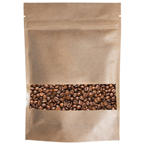 Пакет дой-пак с замком ZIP LOCK, крафт с окном 50 мм, 140х200 + 40 мм, 100 штук,