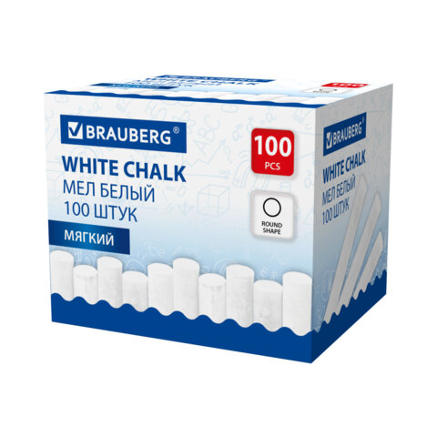Мел белый круглый мягкий, КОМПЛЕКТ 100 штук, BRAUBERG, 272768 Мел белый круглый мягкий, КОМПЛЕКТ 100 штук, BRAUBERG, 272768