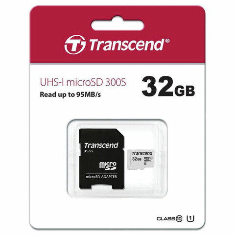Карта памяти microSDHC 32 GB TRANSCEND UHS-I U3, 95 Мб/сек (class 10), адаптер,
