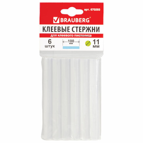 Клеевые стержни, диаметр 11 мм, длина 100 мм, прозрачные, комплект 6 штук, Клеевые стержни, диаметр 11 мм, длина 100 мм, прозрачные, комплект 6 штук,