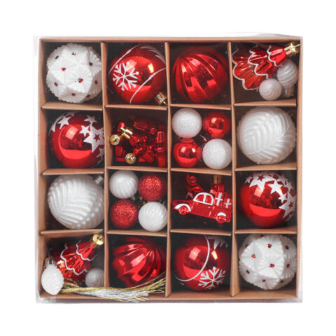 Шары елочные НАБОР 42 предмета "Red and White Shine", пластик,