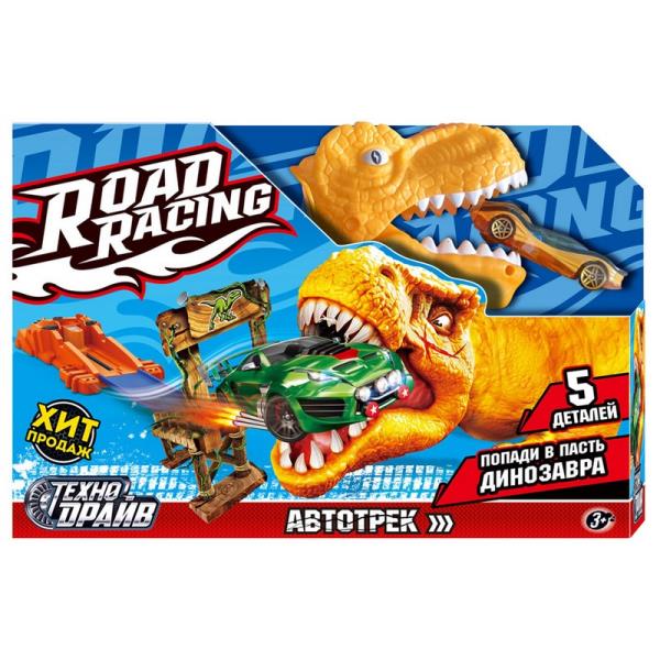 Автотрек с катапультой, динозавр, ТЕХНОДРАЙВ Автотрек с катапультой, динозавр, ТЕХНОДРАЙВ