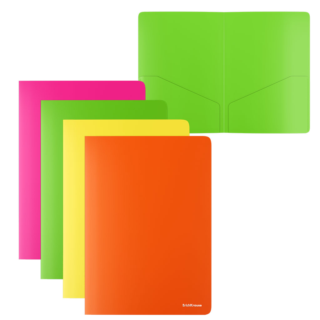 Папка-уголок с 2 карманами Erich Krause Glossy Neon, A4, полупрозрачная, ассорти Папка-уголок с 2 карманами Erich Krause Glossy Neon, A4, полупрозрачная, ассорти