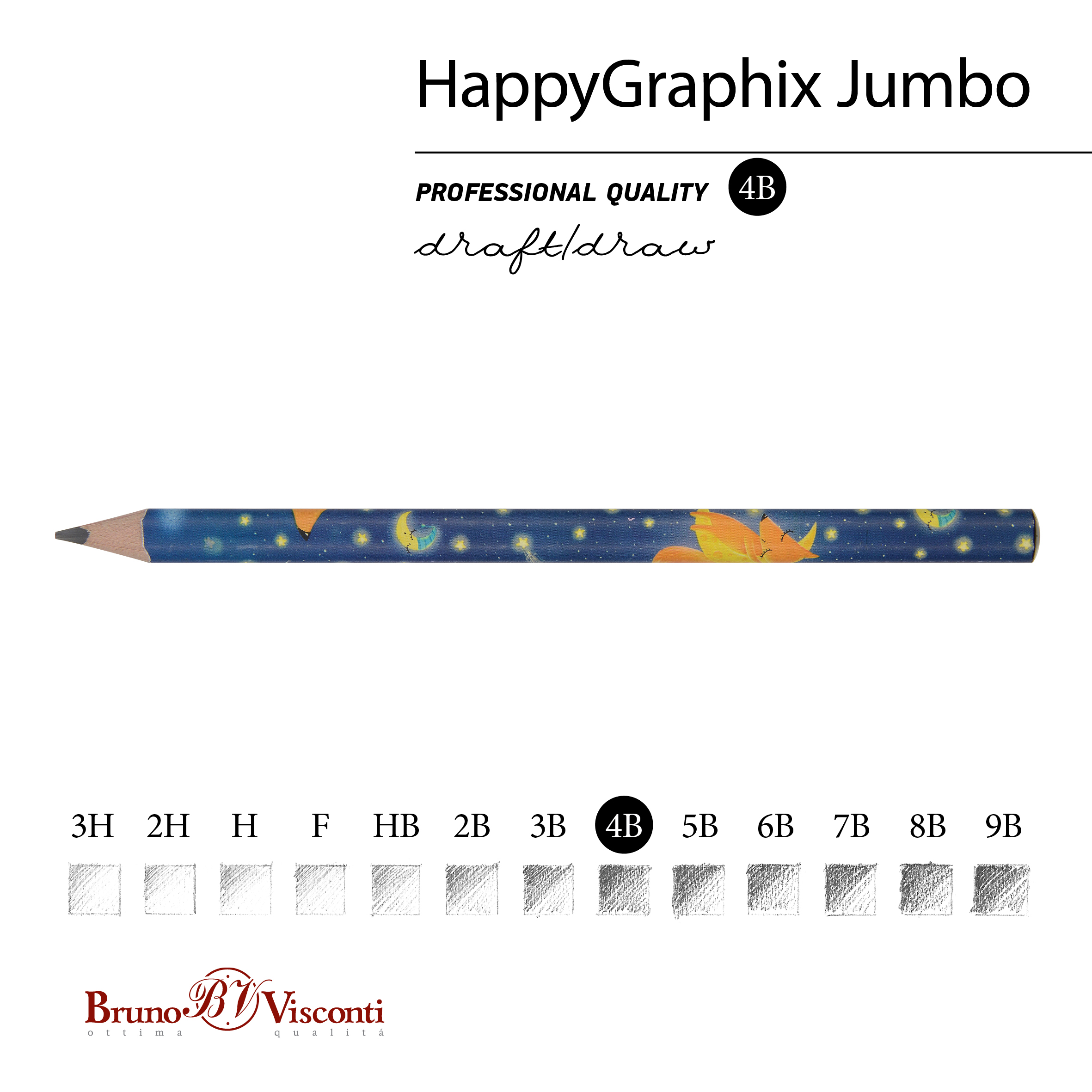 КАРАНДАШ ЧЕРНОГРАФИТОВЫЙ "HappyGraphix Jumbo. Волшебный лис" 4В, 3.5 КАРАНДАШ ЧЕРНОГРАФИТОВЫЙ "HappyGraphix Jumbo. Волшебный лис" 4В, 3.5