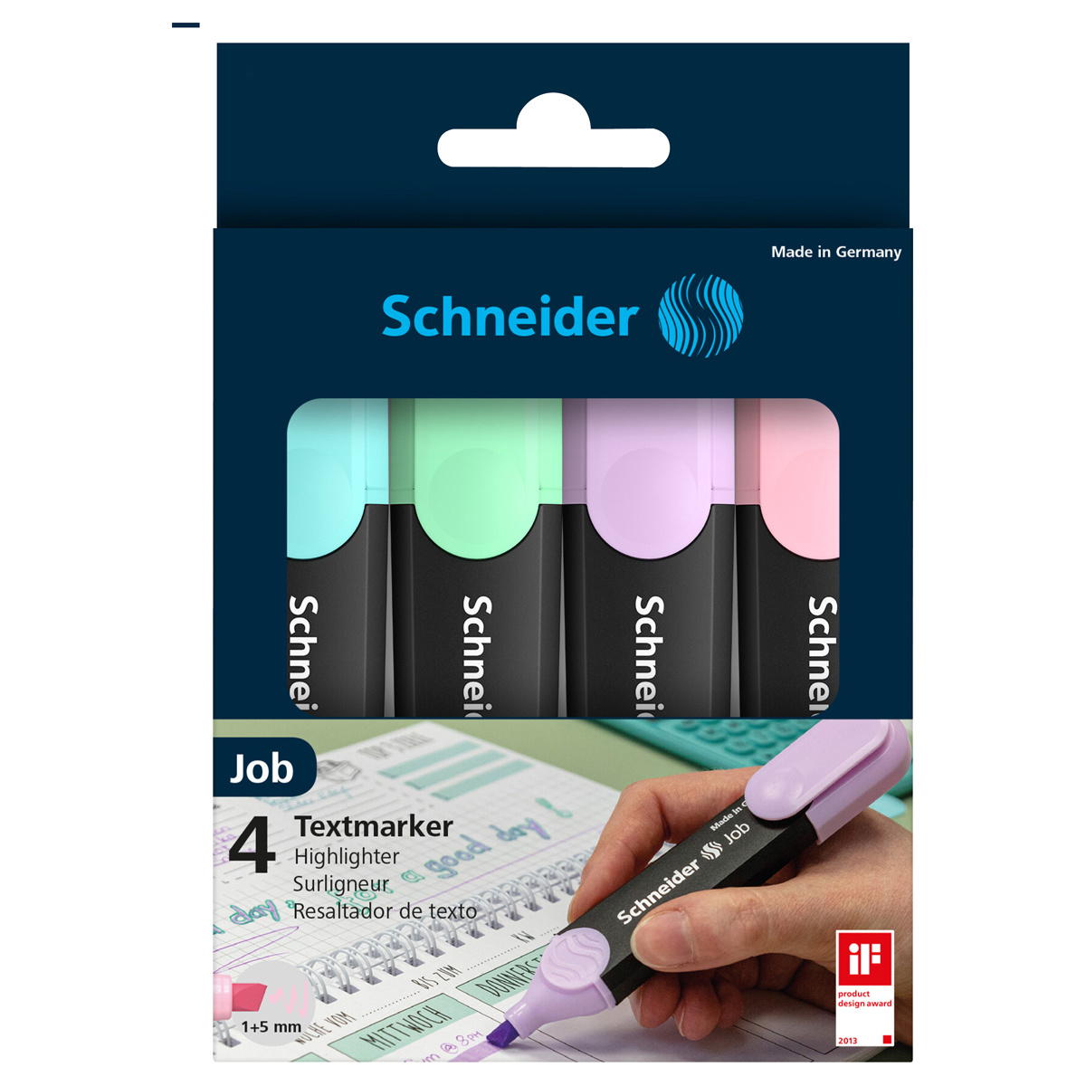 Набор текстовыделителей Schneider "Job" 4цв., пастельные ассорти, Набор текстовыделителей Schneider "Job" 4цв., пастельные ассорти,