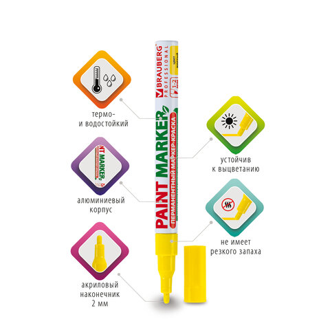 Маркер-краска лаковый (paint marker) 2 мм, ЖЕЛТЫЙ, БЕЗ КСИЛОЛА (без запаха), Маркер-краска лаковый (paint marker) 2 мм, ЖЕЛТЫЙ, БЕЗ КСИЛОЛА (без запаха),