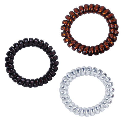 Резинки для волос НАБОР 3 шт., диаметр 5,5 см, пружинка, чёрный, серебристый,