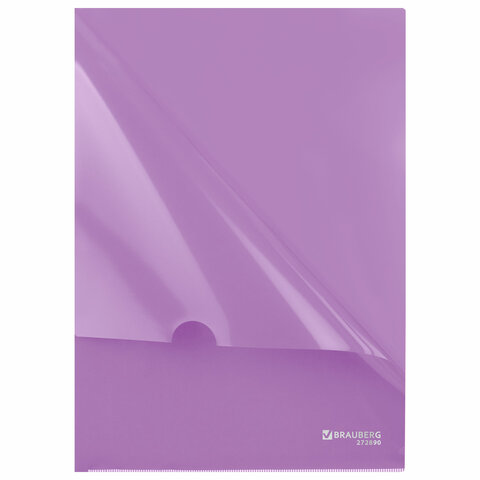 Папка-уголок жесткая, непрозрачная, А4, цвет лиловый, 0,15 мм, BRAUBERG PASTEL,