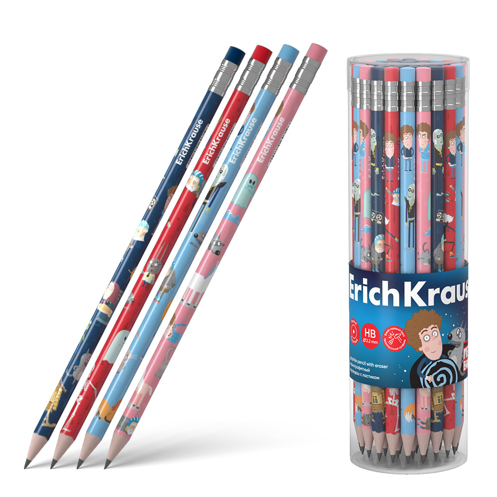 Чернографитный карандаш Erich Krause Приключения Пети и Волка, круглый, с Чернографитный карандаш Erich Krause Приключения Пети и Волка, круглый, с