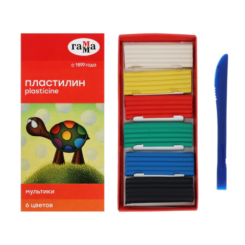 Пластилин классический ГАММА "Мультики", 6 цветов, 120 г, со стеком, Пластилин классический ГАММА "Мультики", 6 цветов, 120 г, со стеком,