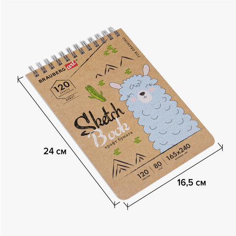 Скетчбук, крафт-бумага 80 г/м2, 165х240 мм, 120 л., гребень, твердая обложка,