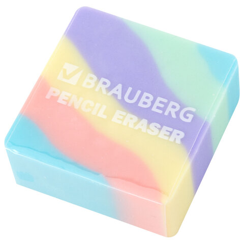 Ластик кросс-серия PASTEL, 34х34х14 мм, квадратный, ассорти, ЭКО ПВХ, BRAUBERG,