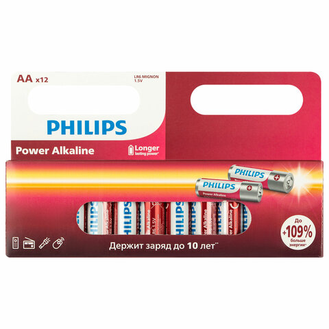 Батарейки алкалиновые "пальчиковые" КОМПЛЕКТ 12 шт., PHILIPS Power
