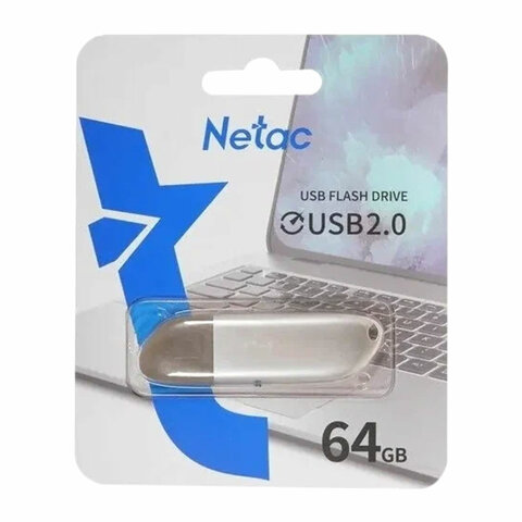 Флеш-диск 64 GB NETAC U352, USB 2.0, металлический корпус, серебристый,