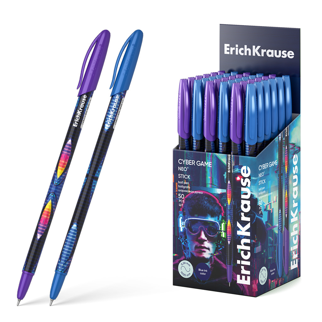 Ручка шариковая ErichKrause Neo® Stick Cyber Game 0.7, Super Glide Technology, Ручка шариковая ErichKrause Neo® Stick Cyber Game 0.7, Super Glide Technology,