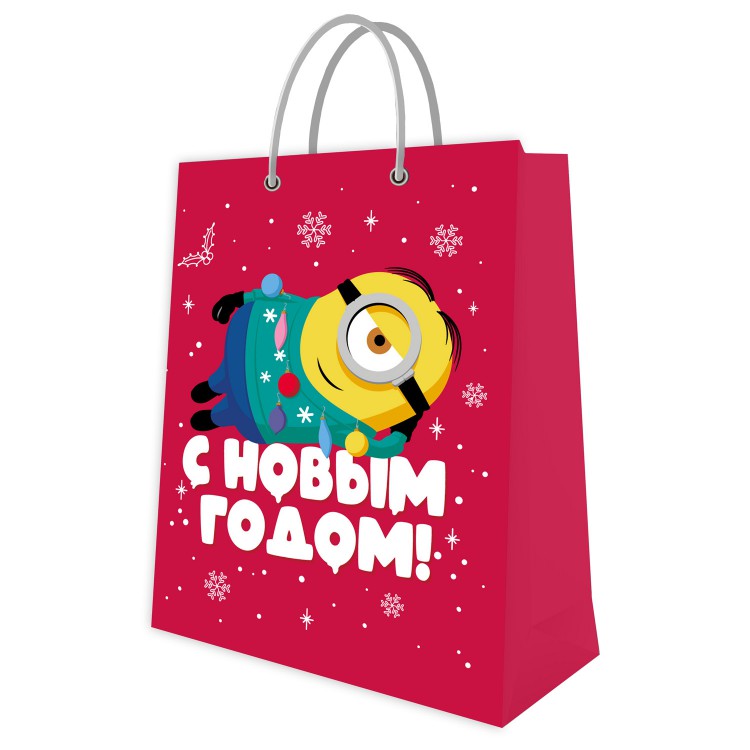 Пакет подарочный большой Миньоны новогодние-2, 264*360*115 мм.