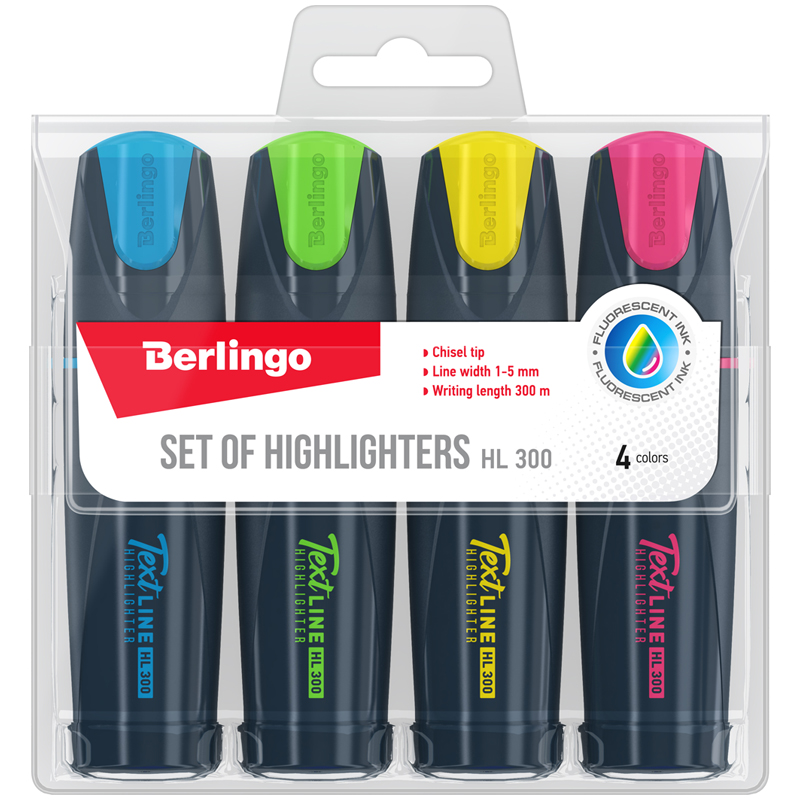 Набор текстовыделителей Berlingo "Textline HL300", 4цв., 1-5мм, Набор текстовыделителей Berlingo "Textline HL300", 4цв., 1-5мм,