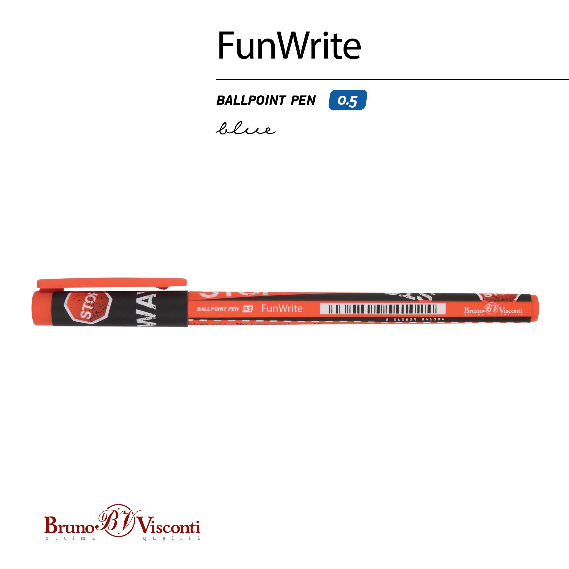 РУЧКА "FunWrite. Keep Away. Stop" ШАРИКОВАЯ, 0.5 ММ, СИНЯЯ