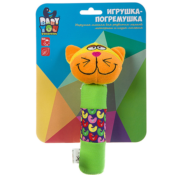 Мягкая игрушка-погремушка "КОТ" 16,5см, с пищалкой Baby You Bondibon Мягкая игрушка-погремушка "КОТ" 16,5см, с пищалкой Baby You Bondibon