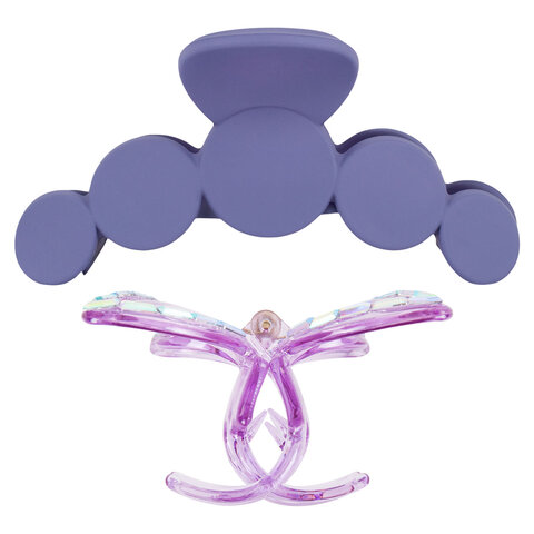 Крабы для волос НАБОР 2 шт., 7 см / 10 см, глянцевый, soft-touch, фиолетовый,