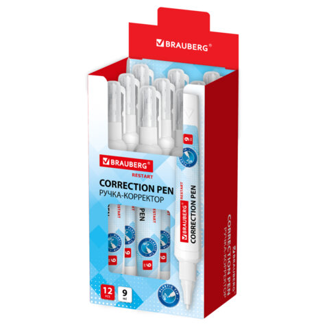 Ручка-корректор с улучшенным пластиковым наконечником BRAUBERG RESTART, 9 мл, Ручка-корректор с улучшенным пластиковым наконечником BRAUBERG RESTART, 9 мл,