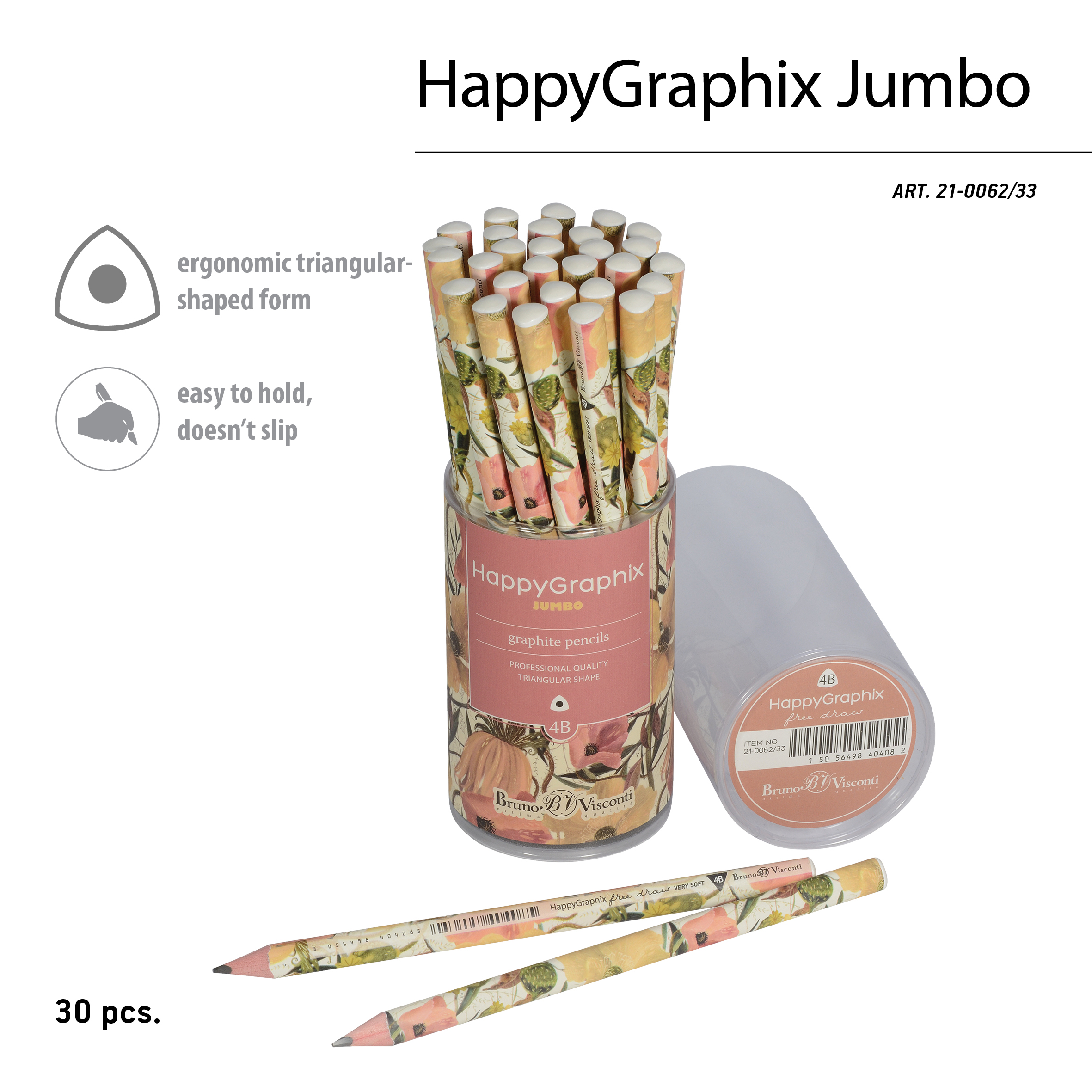 КАРАНДАШ ЧЕРНОГРАФИТОВЫЙ "HappyGraphix Jumbo. Цветочная романтика" 4В, КАРАНДАШ ЧЕРНОГРАФИТОВЫЙ "HappyGraphix Jumbo. Цветочная романтика" 4В,