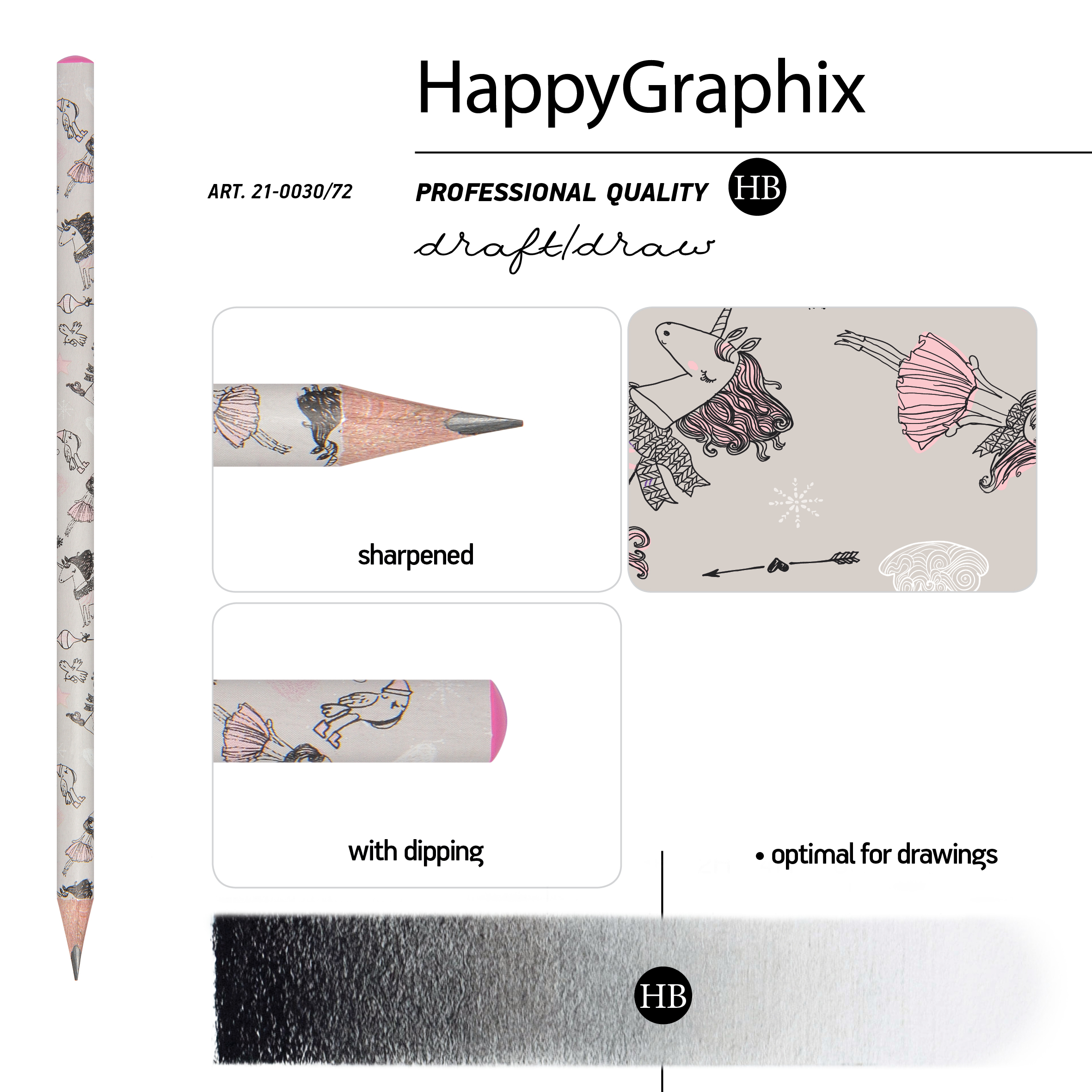 КАРАНДАШ ЧЕРНОГРАФИТОВЫЙ "HappyGraphix. Девочка и единорог. Сердечки" КАРАНДАШ ЧЕРНОГРАФИТОВЫЙ "HappyGraphix. Девочка и единорог. Сердечки"