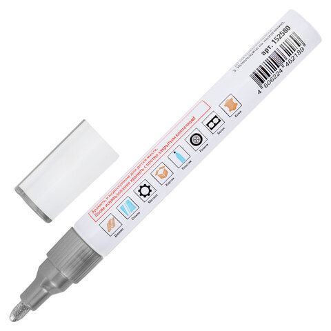 Маркер-краска лаковый (paint marker) 2-4 мм, СЕРЕБРИСТЫЙ, НИТРО-ОСНОВА, STAFF