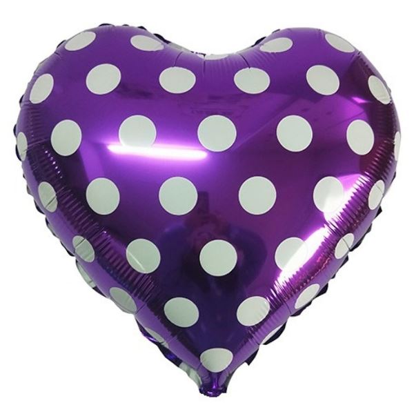 Сердце 45 VIOLET Горошек белый 18"/45см. Сердце 45 VIOLET Горошек белый 18"/45см.