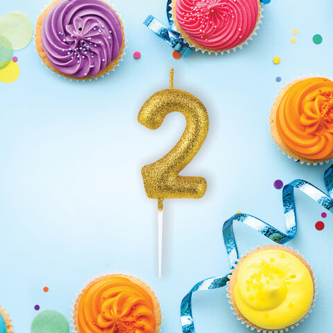 Свеча-цифра для торта "2" золотая с глиттером, 6 см, ЗОЛОТАЯ СКАЗКА, Свеча-цифра для торта "2" золотая с глиттером, 6 см, ЗОЛОТАЯ СКАЗКА,