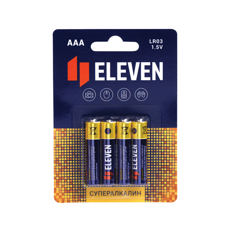 Батарейка Eleven SUPER AAA (LR03) алкалиновая, BC4 Батарейка Eleven SUPER AAA (LR03) алкалиновая, BC4