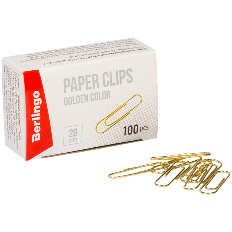 Скрепки 28мм, Berlingo, 100шт., золотистые, карт. упак. BK2516 Скрепки 28мм, Berlingo, 100шт., золотистые, карт. упак. BK2516