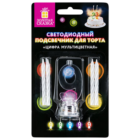 Цифра-подсвечник "9" светодиодная, ЗОЛОТАЯ СКАЗКА, в наборе 4 свечи 6 Цифра-подсвечник "9" светодиодная, ЗОЛОТАЯ СКАЗКА, в наборе 4 свечи 6