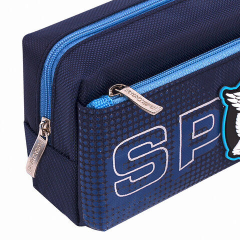 Пенал ЮНЛАНДИЯ, 2 отделения, полиэстер, "Super", синий, 21х6х9 см,