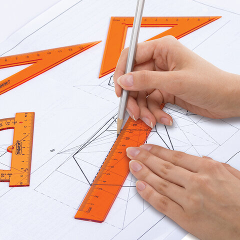 Набор чертежный ПИФАГОР (линейка 16 см, 2 треугольника, транспортир), неоновый,