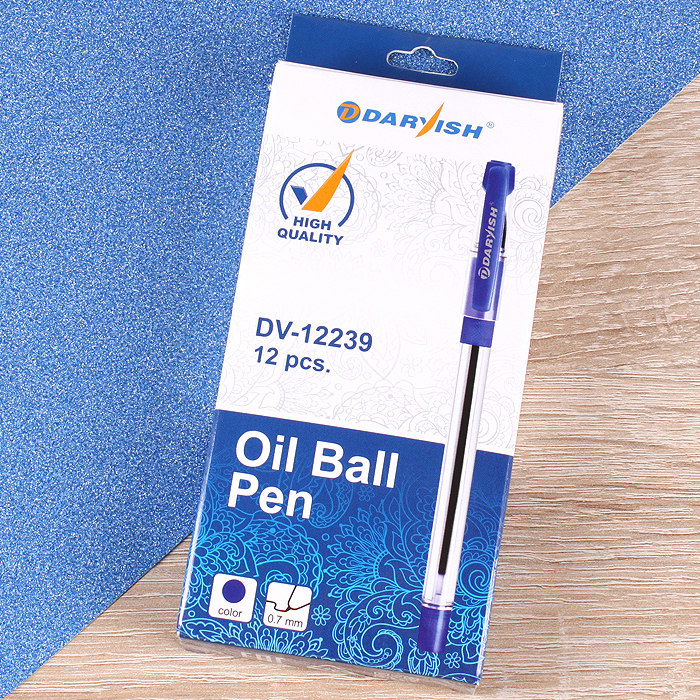 Ручка шариковая синяя "Darvish" на масляной основе корпус прозрачный