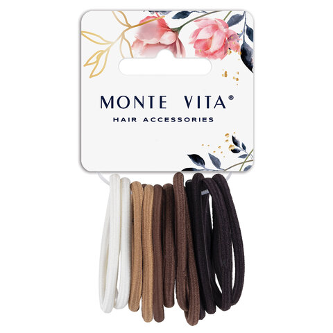Резинки для волос НАБОР 12 шт., 0,45х14 см, чёрный, коричневый, бежевый, MONTE Резинки для волос НАБОР 12 шт., 0,45х14 см, чёрный, коричневый, бежевый, MONTE