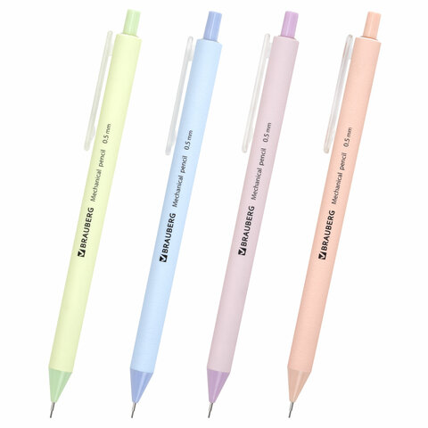 Карандаш механический 0,5 мм, BRAUBERG SOFT PASTEL, корпус soft-touch ассорти, Карандаш механический 0,5 мм, BRAUBERG SOFT PASTEL, корпус soft-touch ассорти,