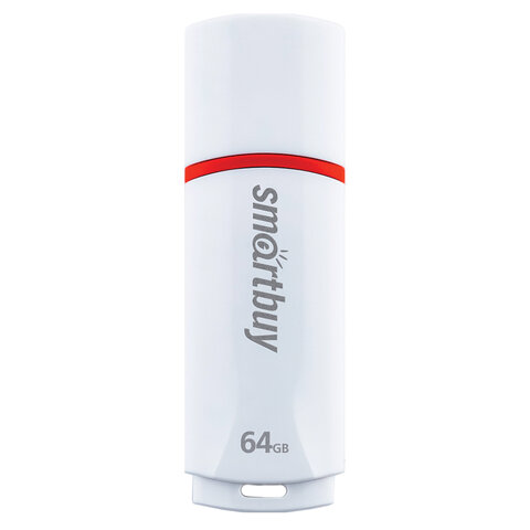 Флеш-диск 64 GB, SMARTBUY Crown, USB 2.0, белый, SB64GBCRW-W