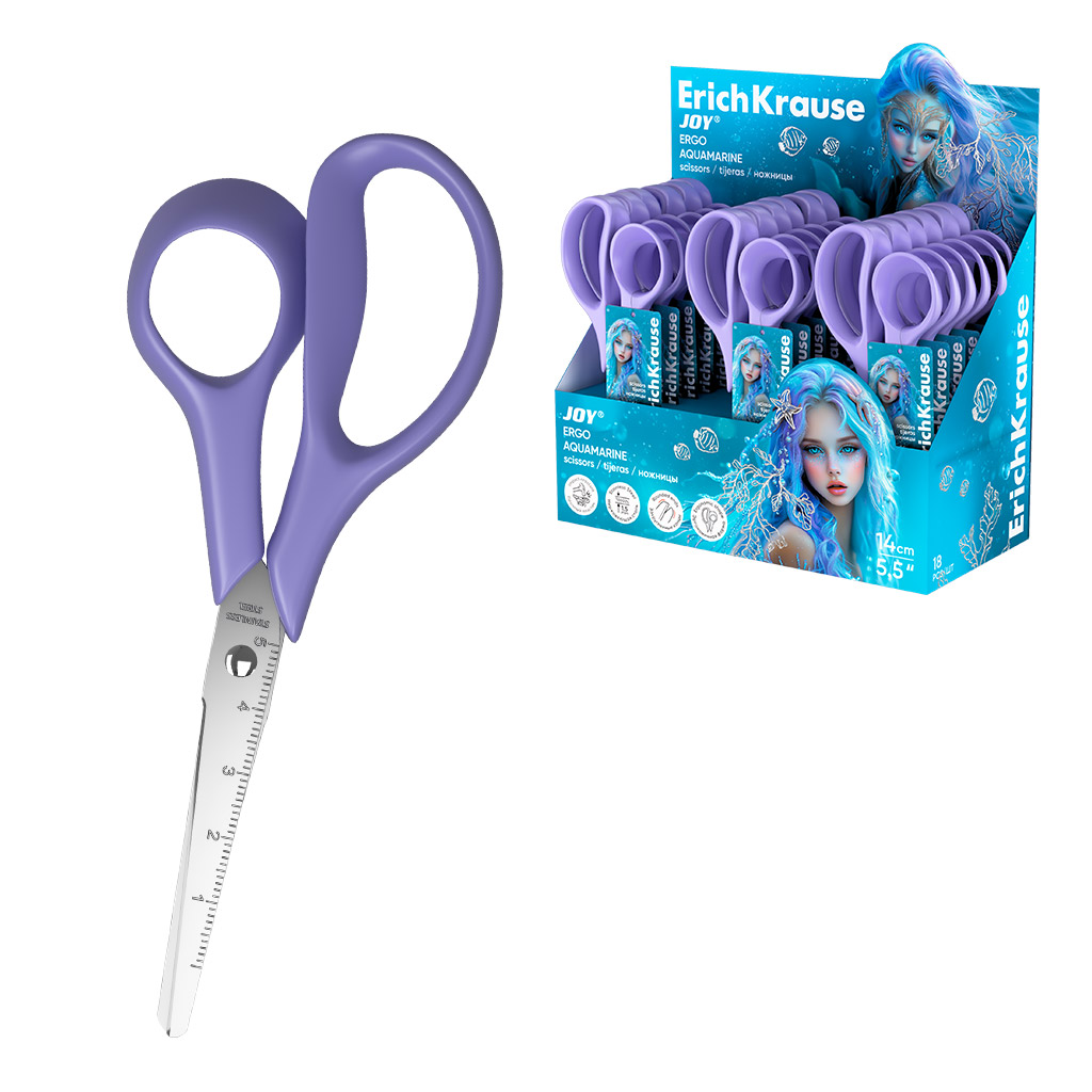 Ножницы ErichKrause JOY® Аквамарин, эргономичные ручки, 14см, сиреневый (в Ножницы ErichKrause JOY® Аквамарин, эргономичные ручки, 14см, сиреневый (в