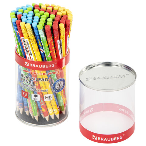 Карандаш чернографитный BRAUBERG "AROUND THE WORLD", 1 шт., HB, с Карандаш чернографитный BRAUBERG "AROUND THE WORLD", 1 шт., HB, с